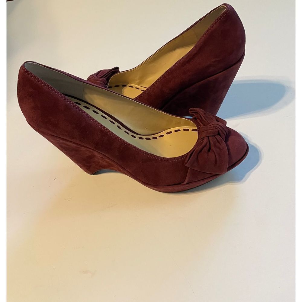 Enzo Angiolini Suede Leather Wedge Heels with Bow - Picture 7 of 16